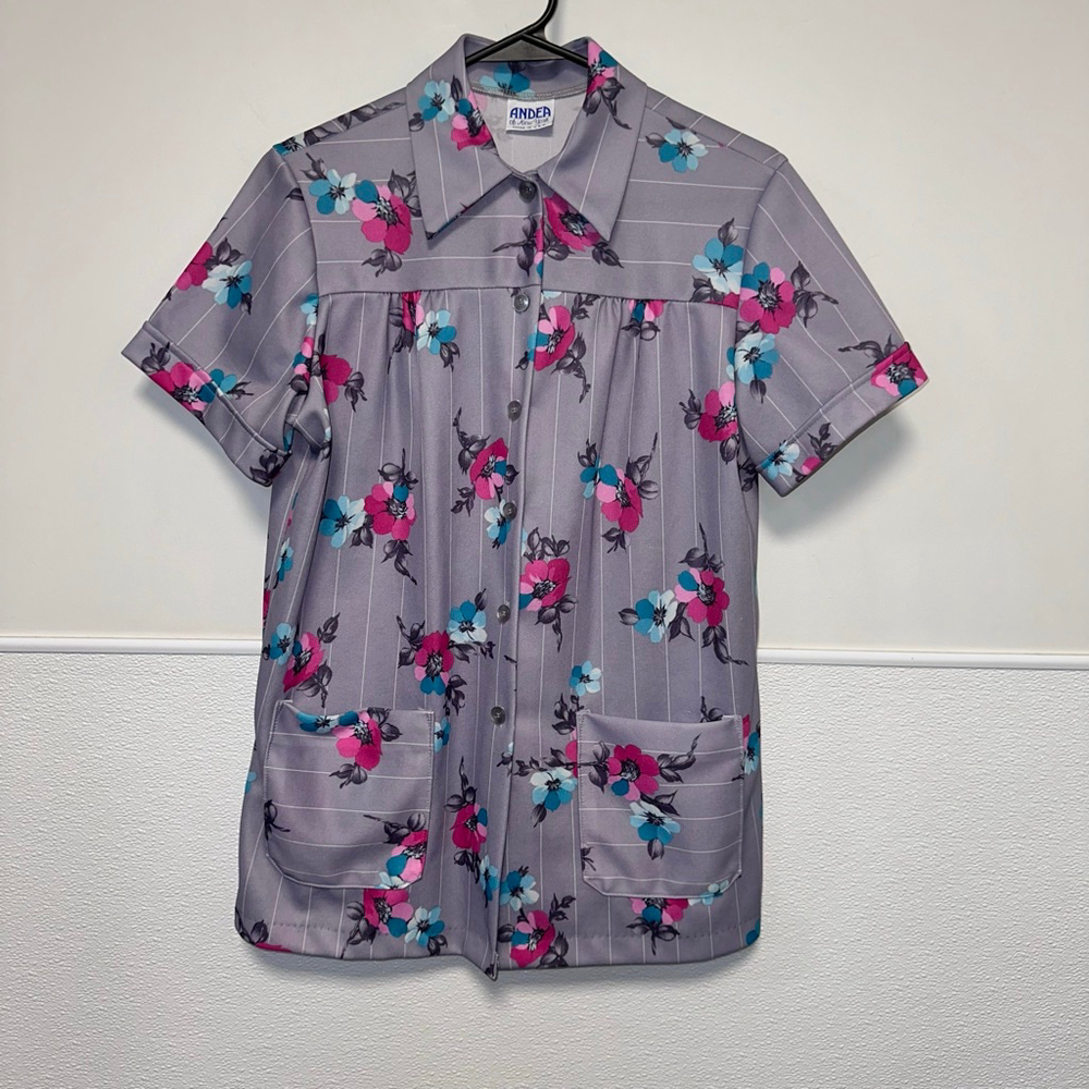 Sz S/M VINTAGE 70s Andea of New York WAITRESS TOP Shirt Uniform Thick Poly USA - Picture 5 of 14